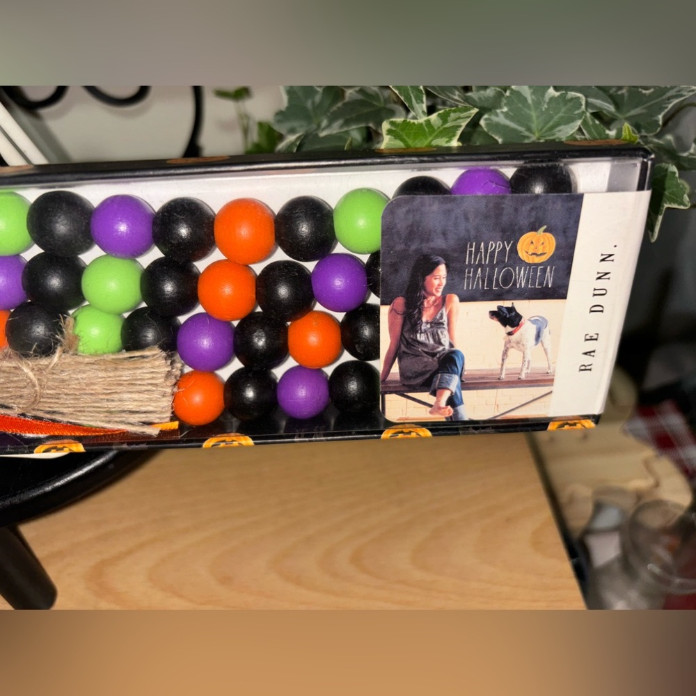 Rae Dunn Halloween Wood Bead Garland with Wooden Pumpkin Charm.